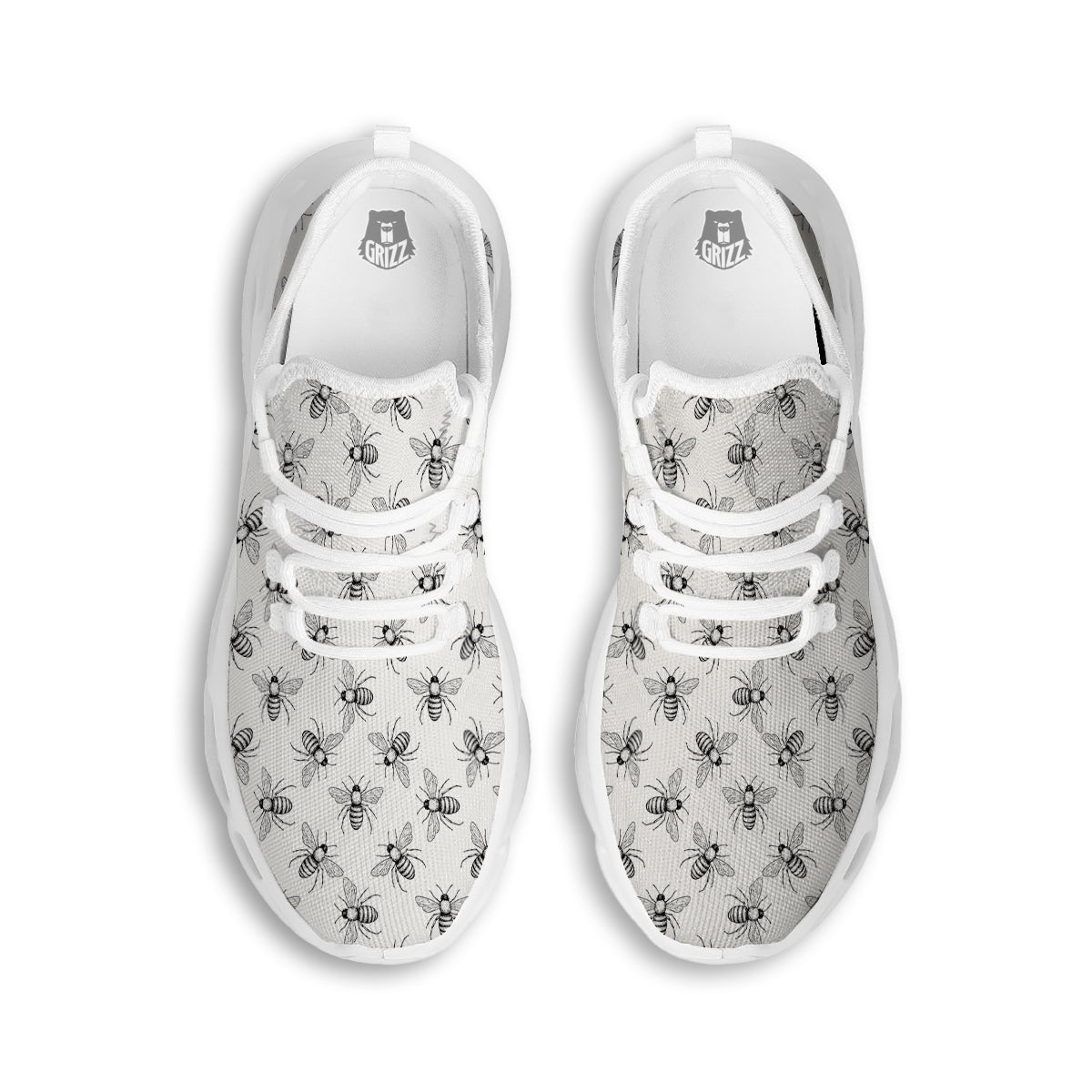 Drawing Bee Print Pattern White Running Shoes-grizzshop
