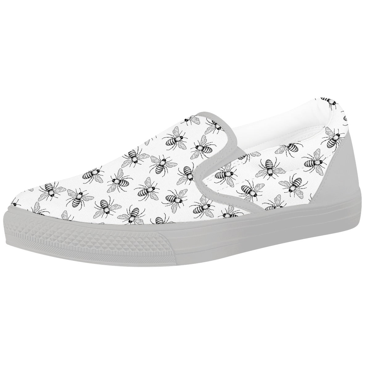 Drawing Bee Print Pattern White Slip On Shoes-grizzshop