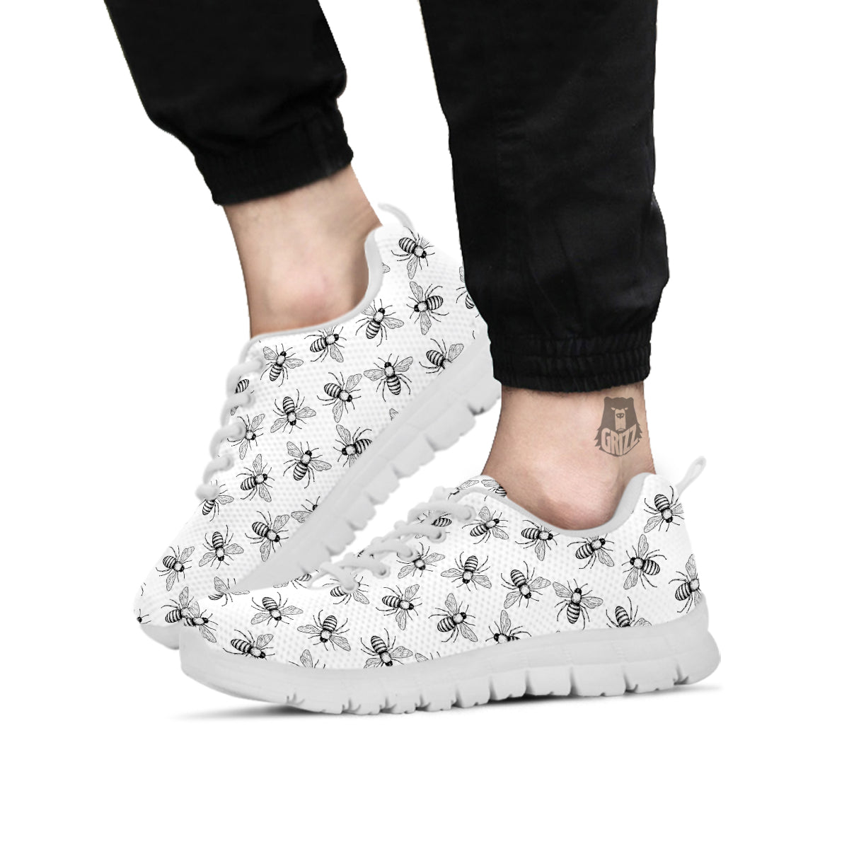 Drawing Bee Print Pattern White Sneaker-grizzshop