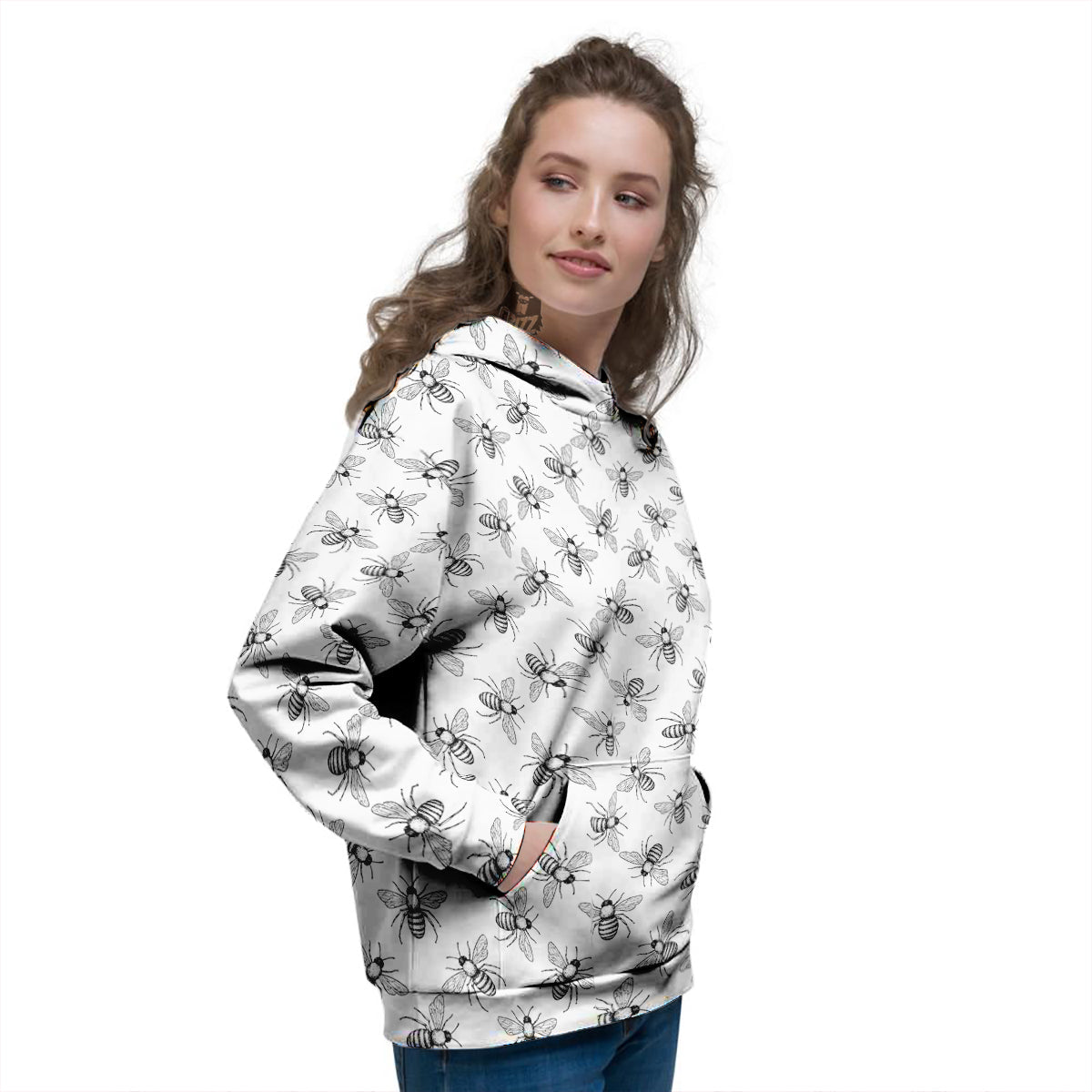 Drawing Bee Print Pattern Women's Hoodie-grizzshop