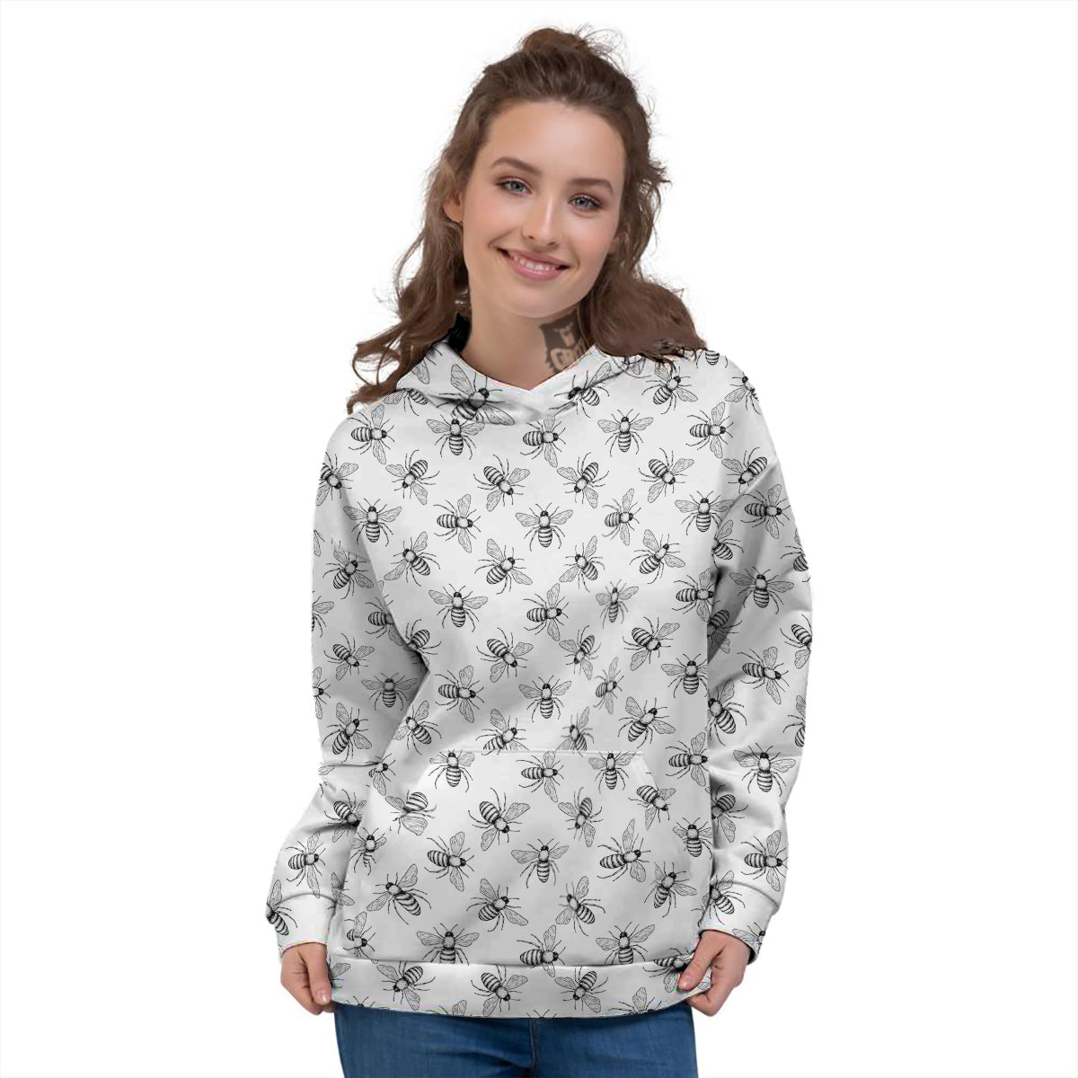 Drawing Bee Print Pattern Women's Hoodie-grizzshop