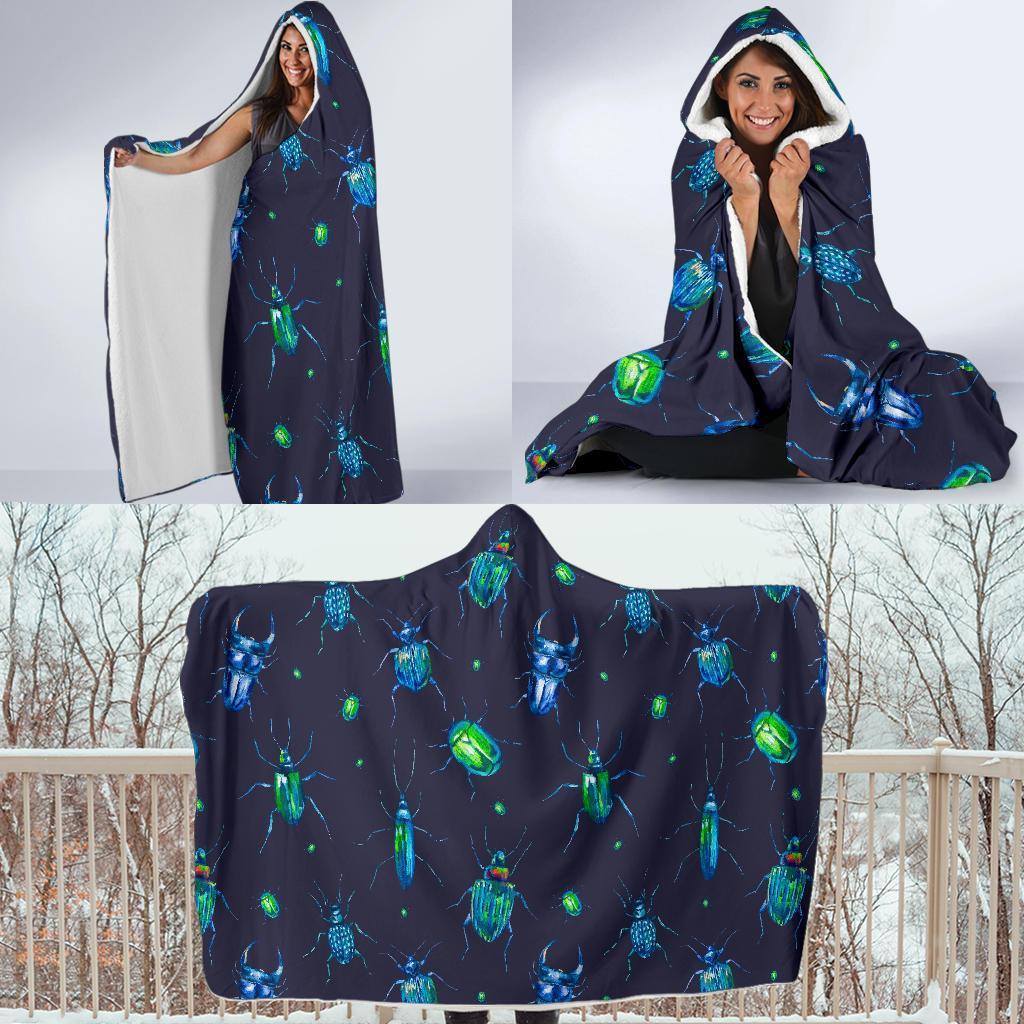 Drawing Bug Pattern Print Hooded Blanket-grizzshop