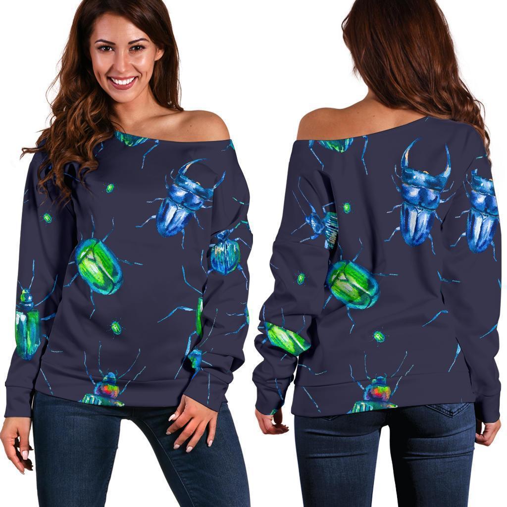 Drawing Bug Pattern Print Women Off Shoulder Sweatshirt-grizzshop