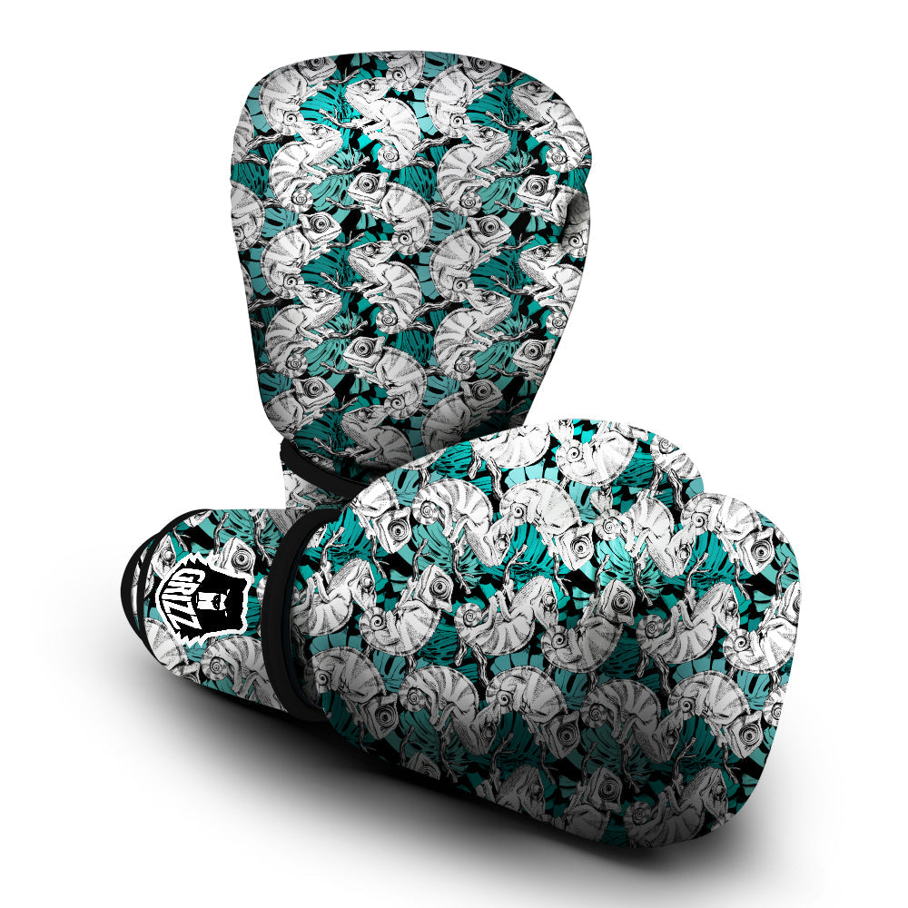 Drawing Chameleon And Monstera Leaf Print Pattern Boxing Gloves-grizzshop