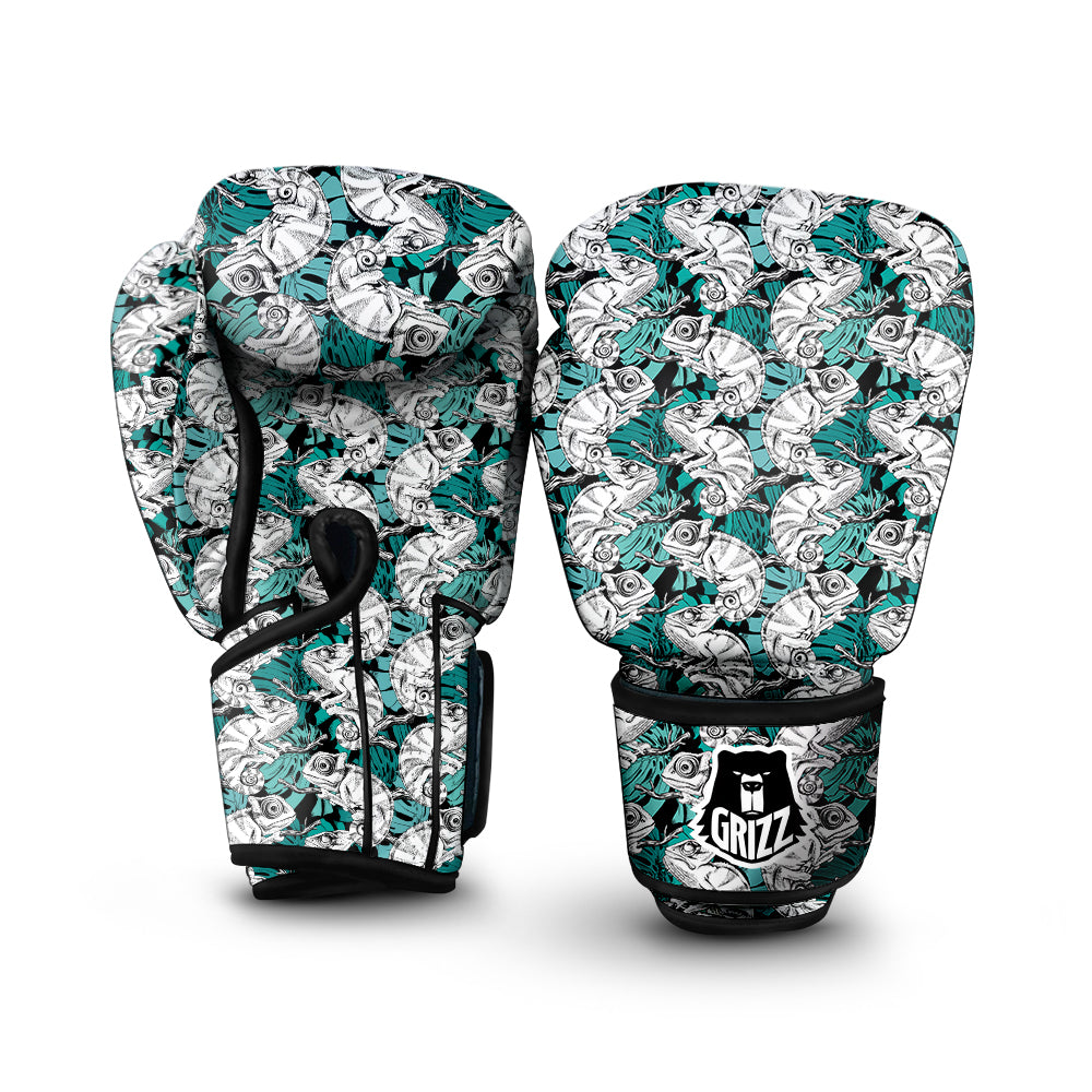 Drawing Chameleon And Monstera Leaf Print Pattern Boxing Gloves-grizzshop