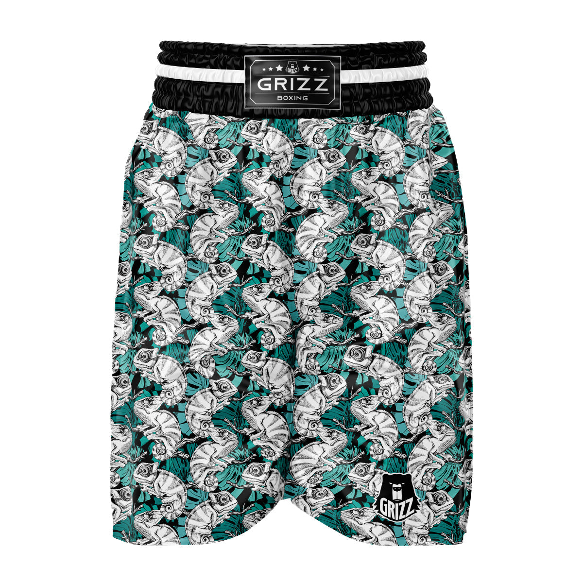 Drawing Chameleon And Monstera Leaf Print Pattern Boxing Shorts-grizzshop