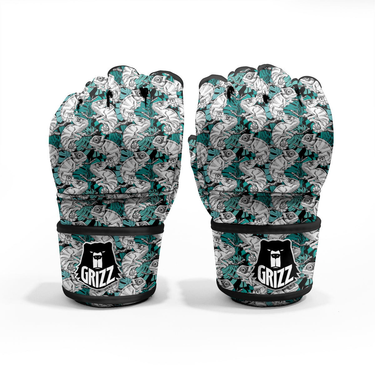 Drawing Chameleon And Monstera Leaf Print Pattern MMA Gloves-grizzshop