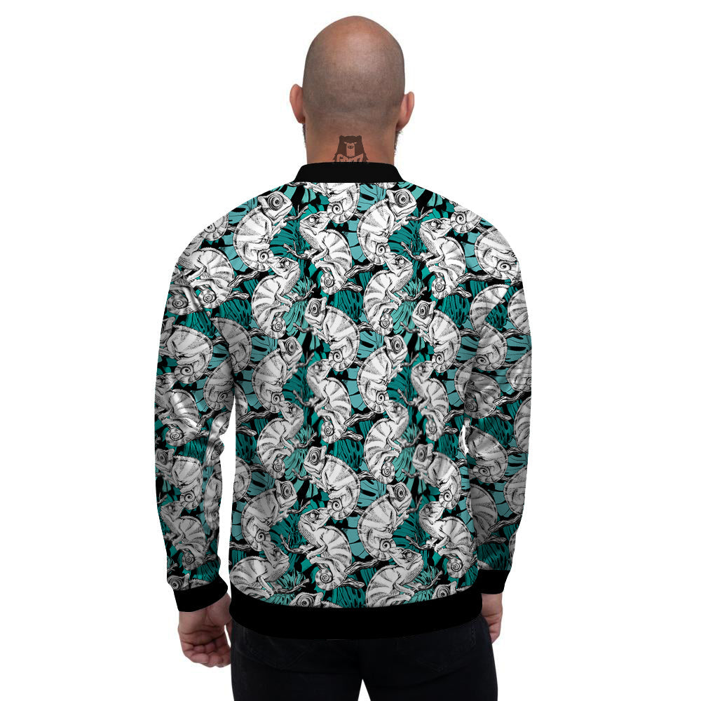 Drawing Chameleon And Monstera Leaf Print Pattern Men's Bomber Jacket-grizzshop