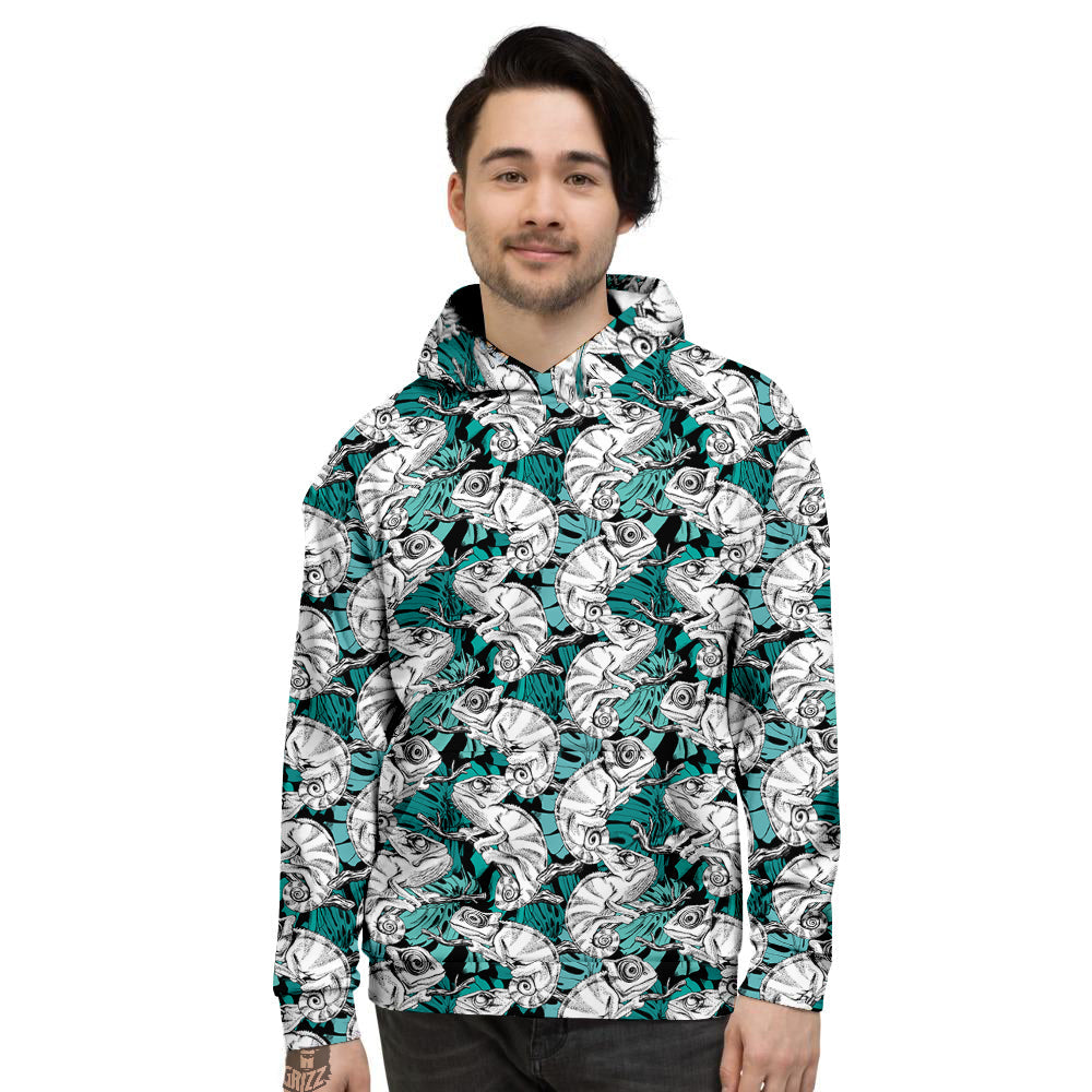 Drawing Chameleon And Monstera Leaf Print Pattern Men's Hoodie-grizzshop