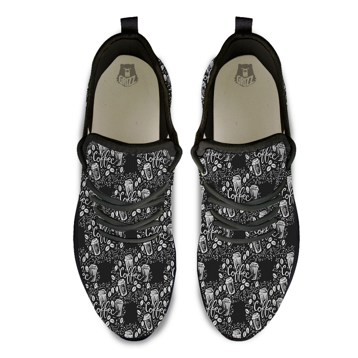 Drawing Coffee Print Pattern Black Athletic Shoes-grizzshop
