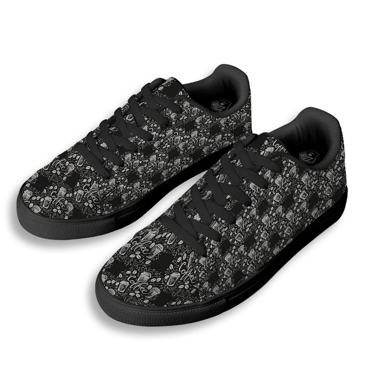 Drawing Coffee Print Pattern Black Low Top Sneakers-grizzshop