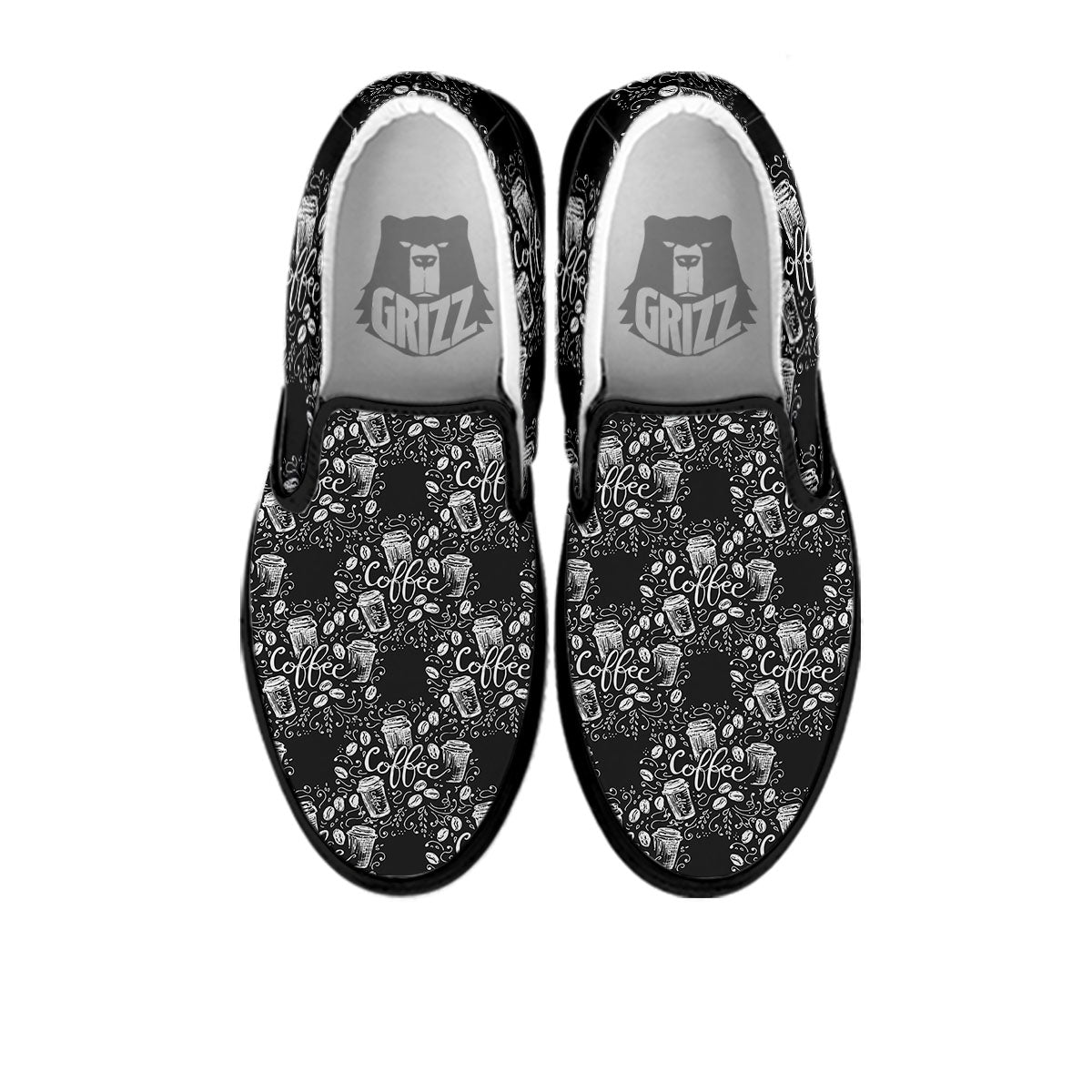 Drawing Coffee Print Pattern Black Slip On Shoes-grizzshop