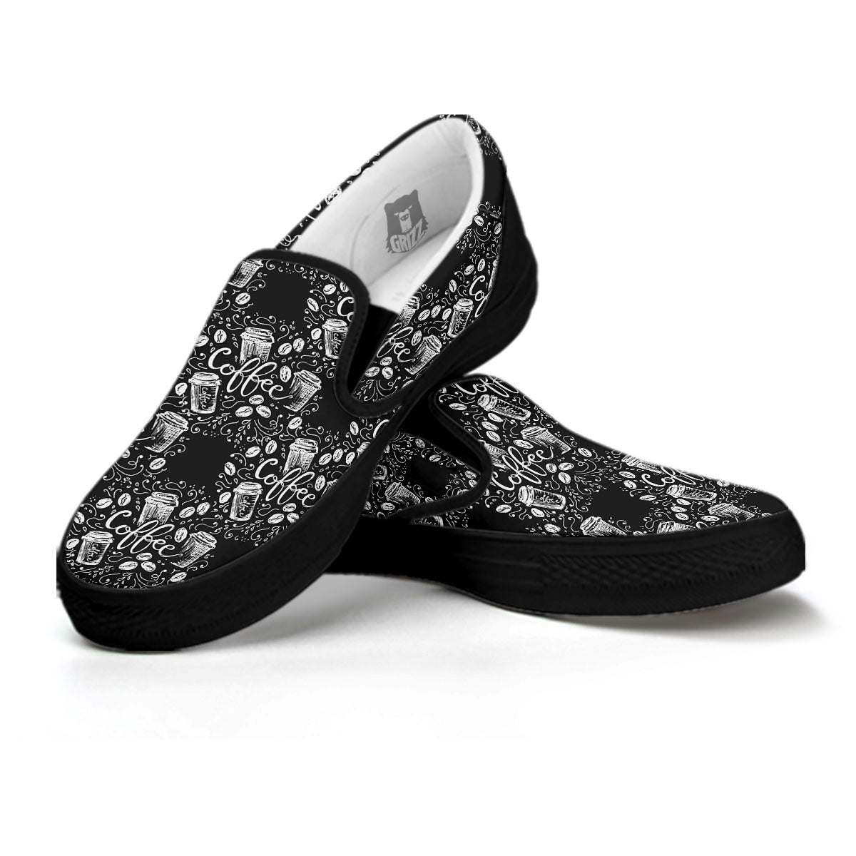 Drawing Coffee Print Pattern Black Slip On Shoes-grizzshop
