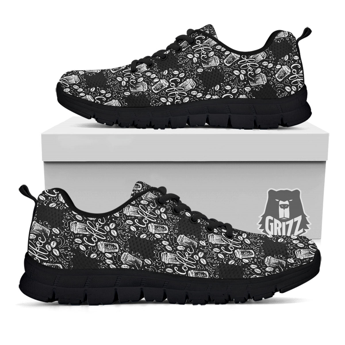 Drawing Coffee Print Pattern Black Sneaker-grizzshop