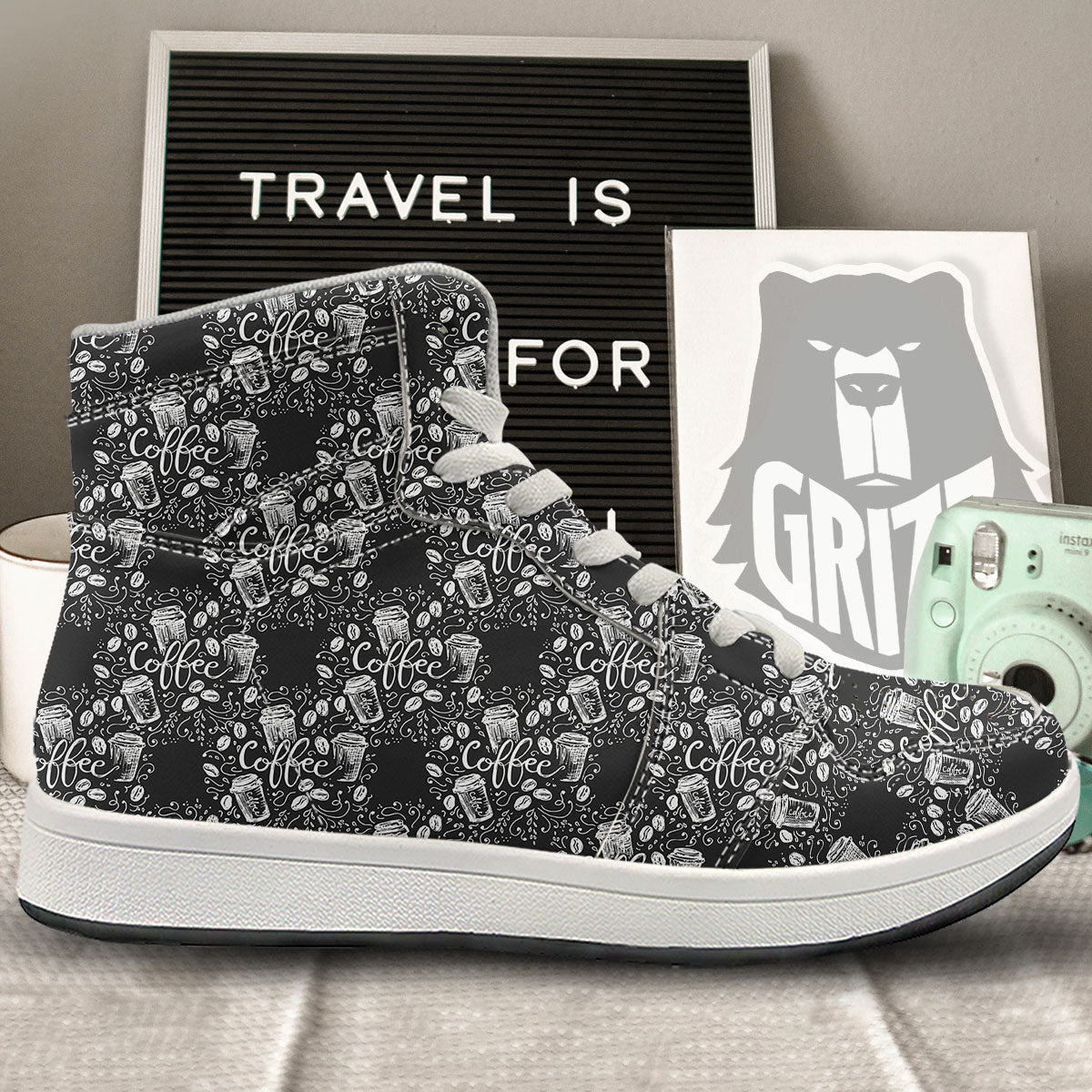 Drawing Coffee Print Pattern High Top Sneakers-grizzshop