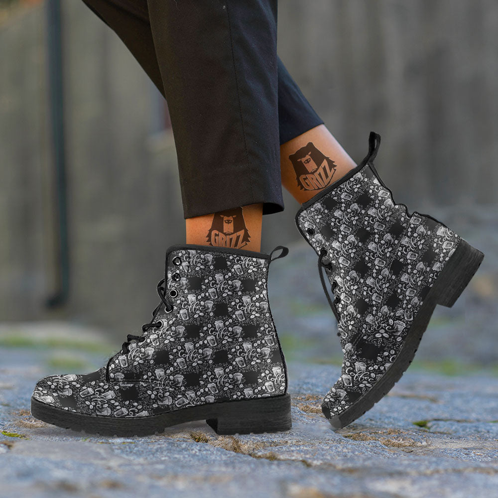 Drawing Coffee Print Pattern Leather Boots-grizzshop