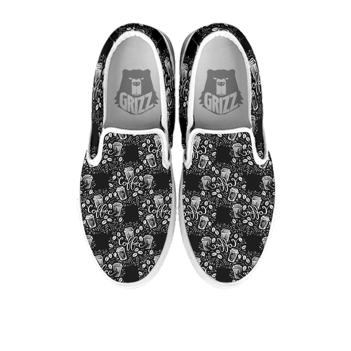 Drawing Coffee Print Pattern White Slip On Shoes-grizzshop