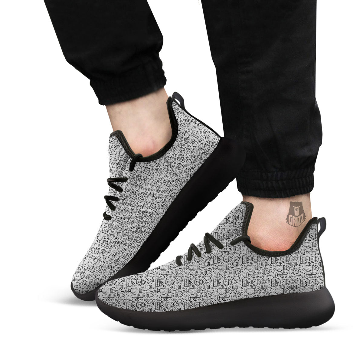 Drawing Dessert And Coffee Print Pattern Black Athletic Shoes-grizzshop