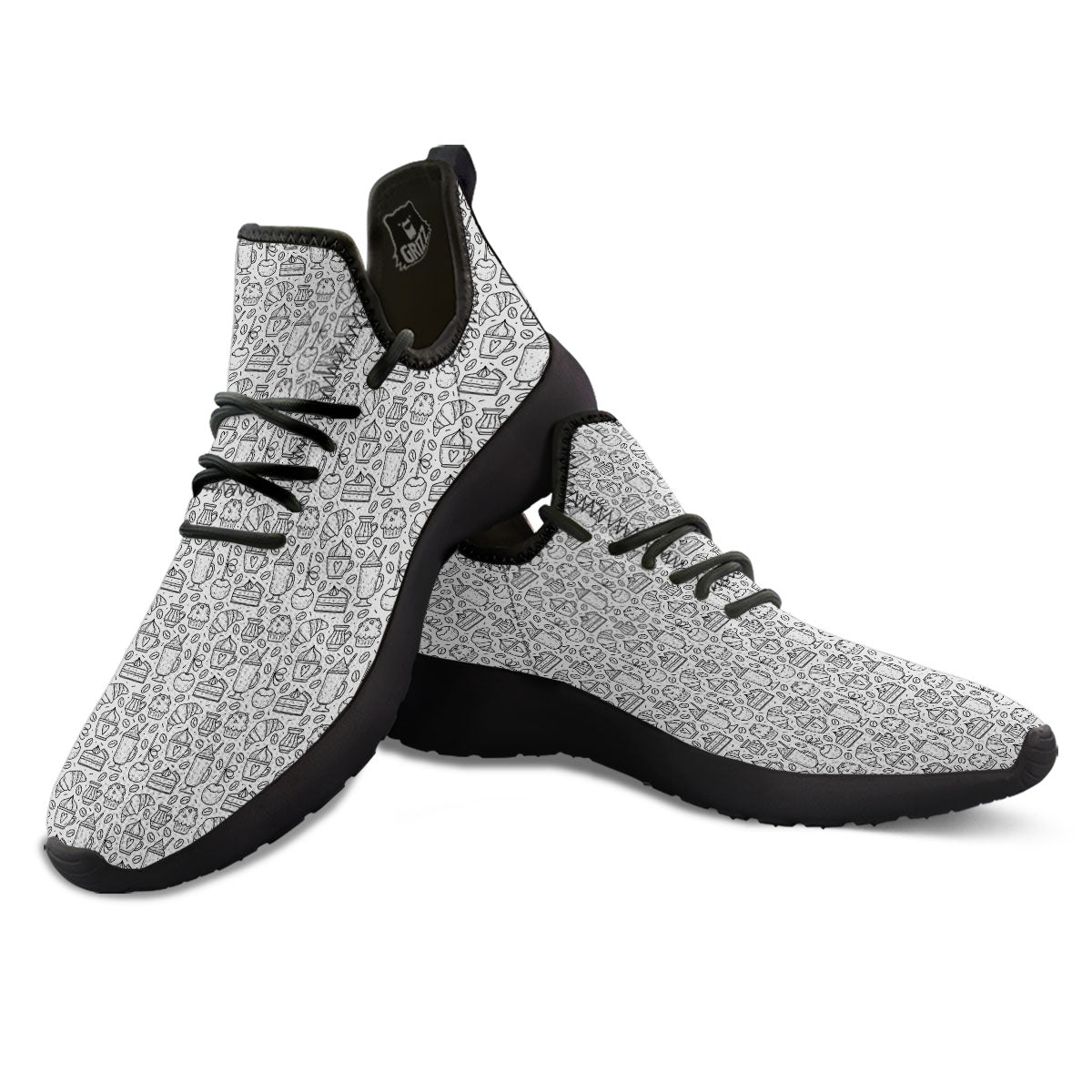 Drawing Dessert And Coffee Print Pattern Black Athletic Shoes-grizzshop