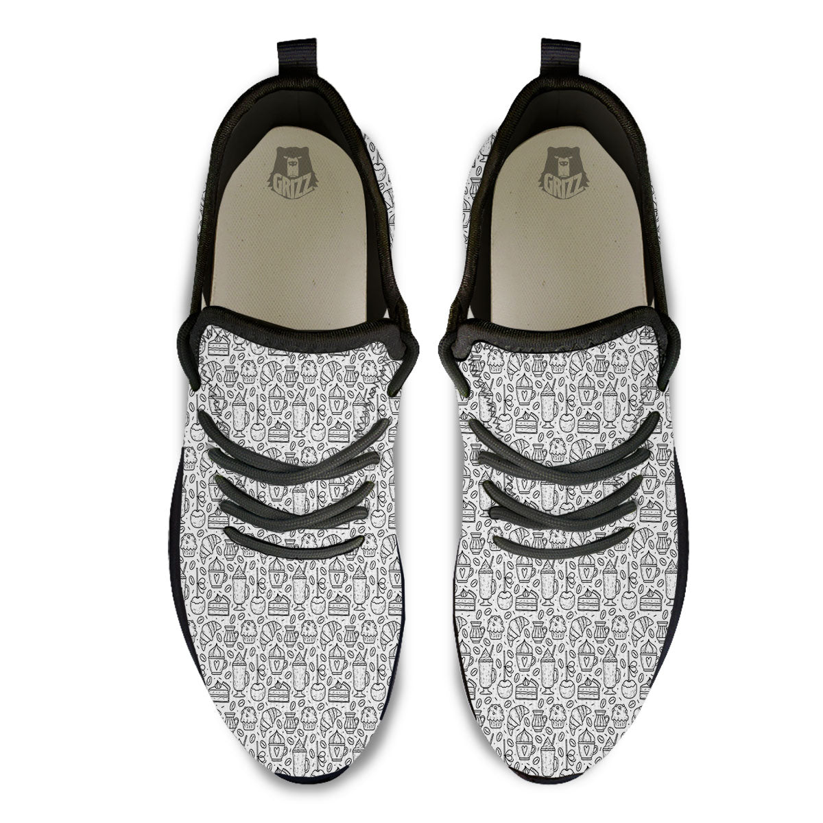 Drawing Dessert And Coffee Print Pattern Black Athletic Shoes-grizzshop