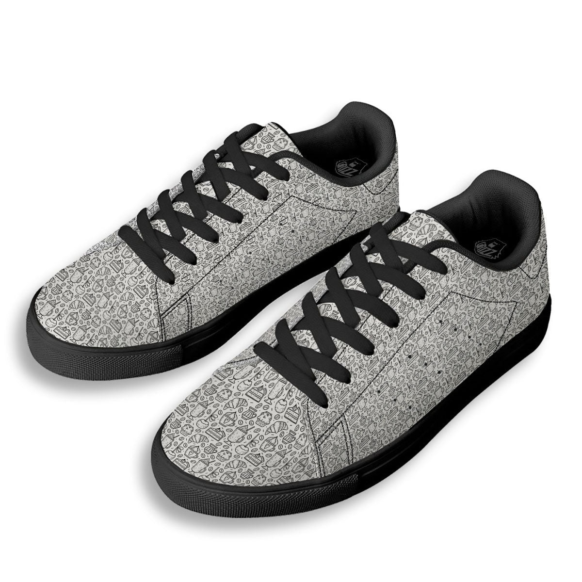 Drawing Dessert And Coffee Print Pattern Black Low Top Sneakers-grizzshop