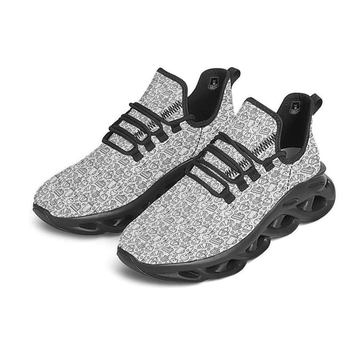 Drawing Dessert And Coffee Print Pattern Black Running Shoes-grizzshop