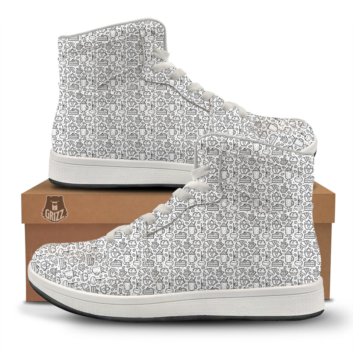 Drawing Dessert And Coffee Print Pattern High Top Sneakers-grizzshop