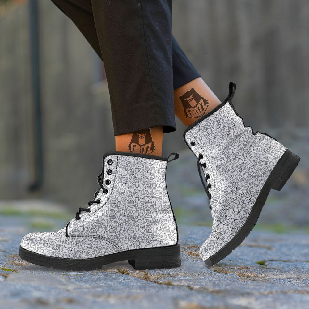 Drawing Dessert And Coffee Print Pattern Leather Boots-grizzshop