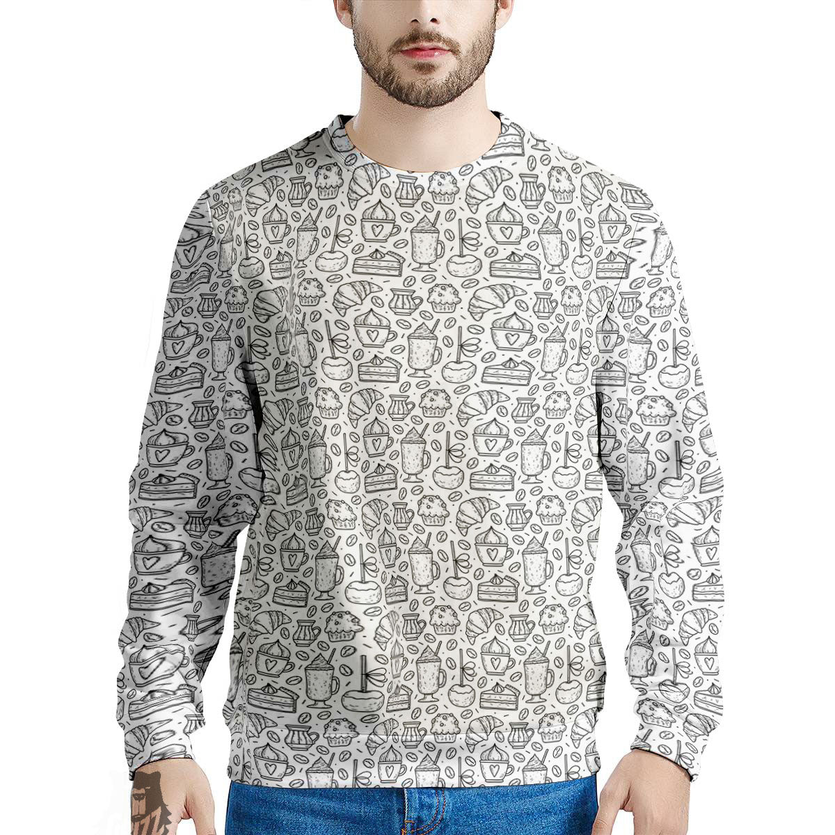 Drawing Dessert And Coffee Print Pattern Men's Sweatshirt-grizzshop