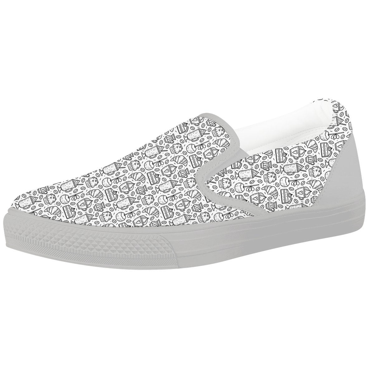 Drawing Dessert And Coffee Print Pattern White Slip On Shoes-grizzshop