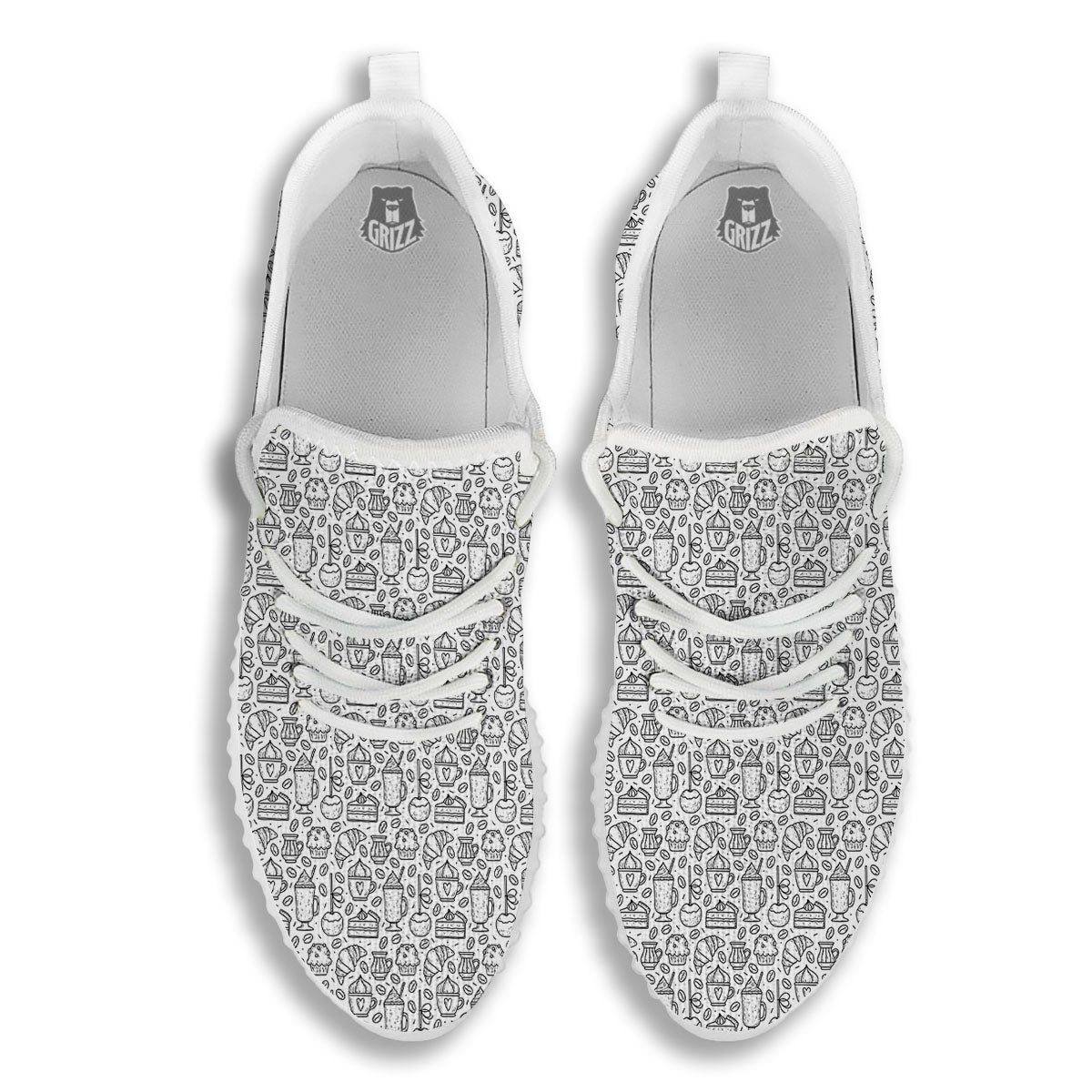 Drawing Dessert And Coffee Print Pattern White Walking Shoes-grizzshop