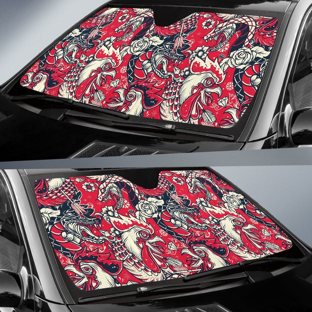 Drawing Farm Chicken Hen Pattern Print Car Sun Shade-grizzshop