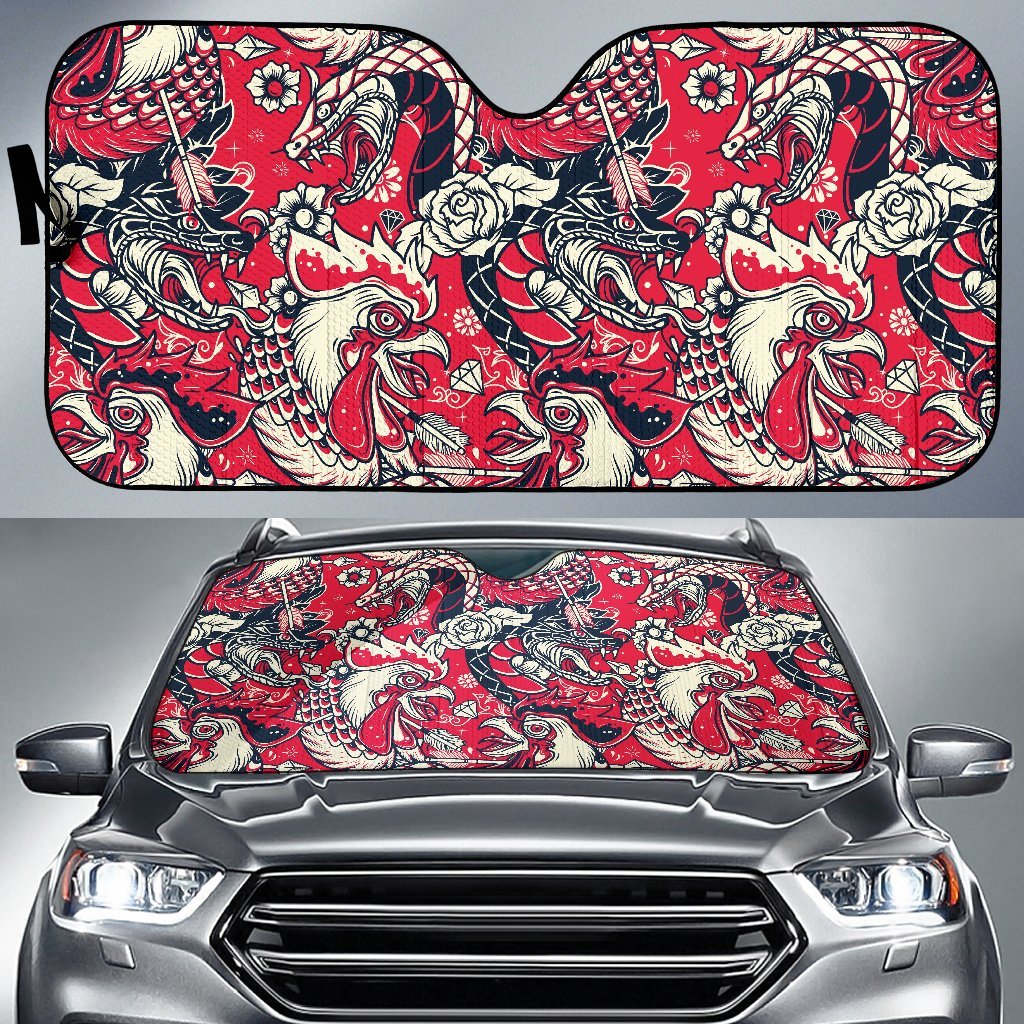 Drawing Farm Chicken Hen Pattern Print Car Sun Shade-grizzshop