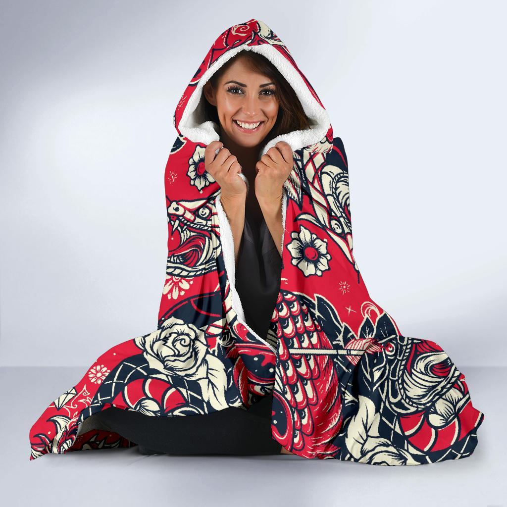 Drawing Farm Chicken Hen Pattern Print Hooded Blanket-grizzshop