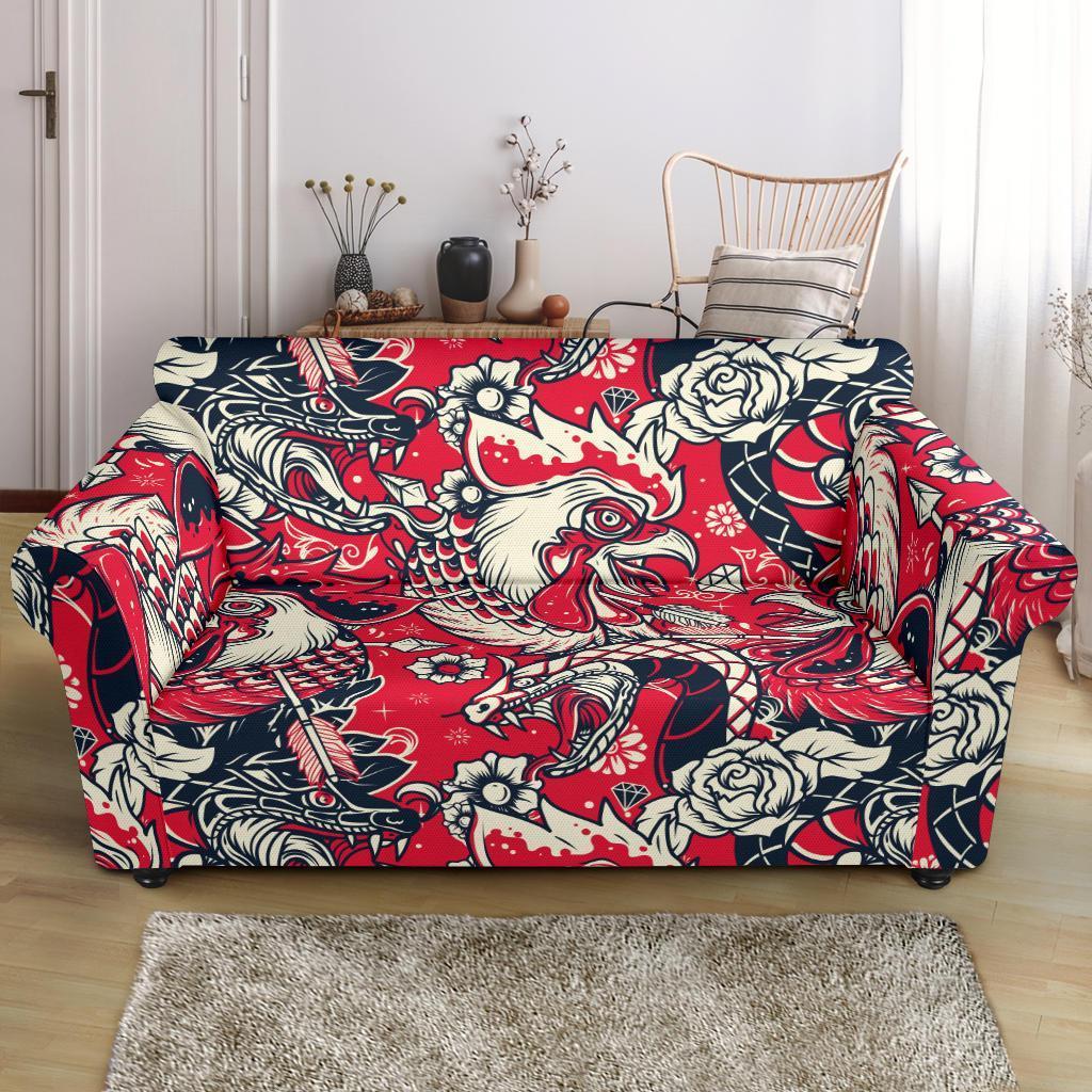 Drawing Farm Chicken Hen Pattern Print Loveseat Cover-grizzshop