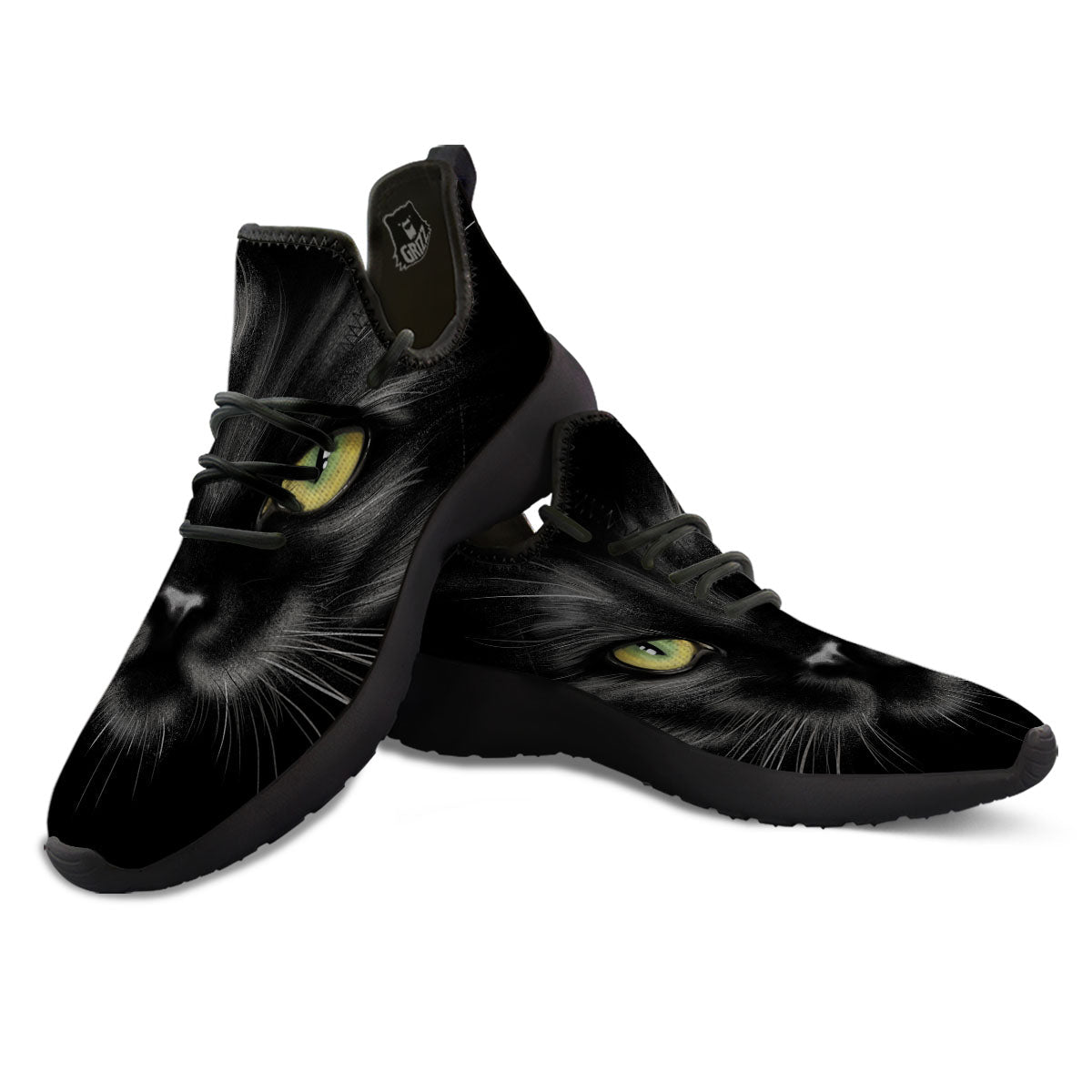 Drawing Portrait Black Cat Print Black Athletic Shoes-grizzshop