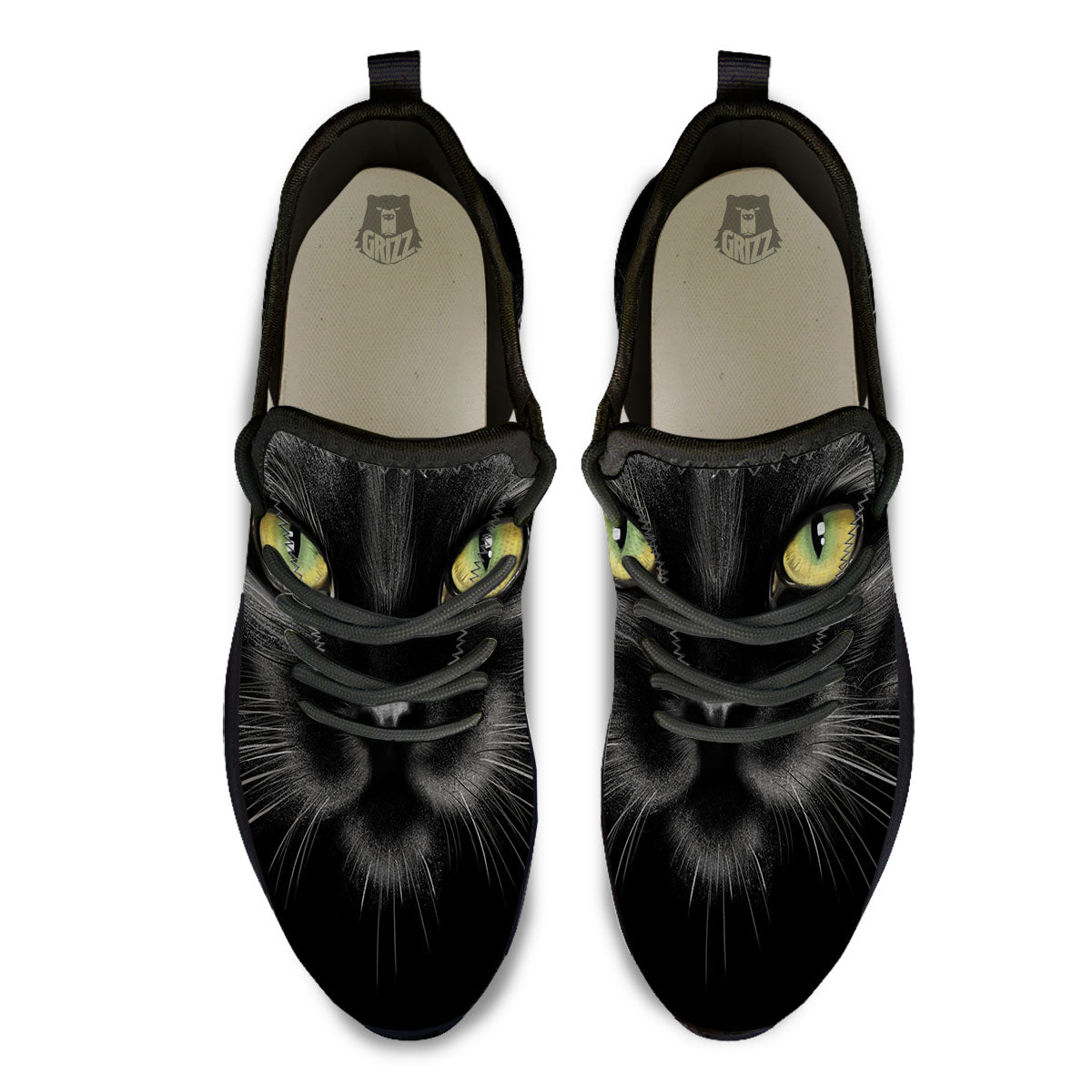 Drawing Portrait Black Cat Print Black Athletic Shoes-grizzshop