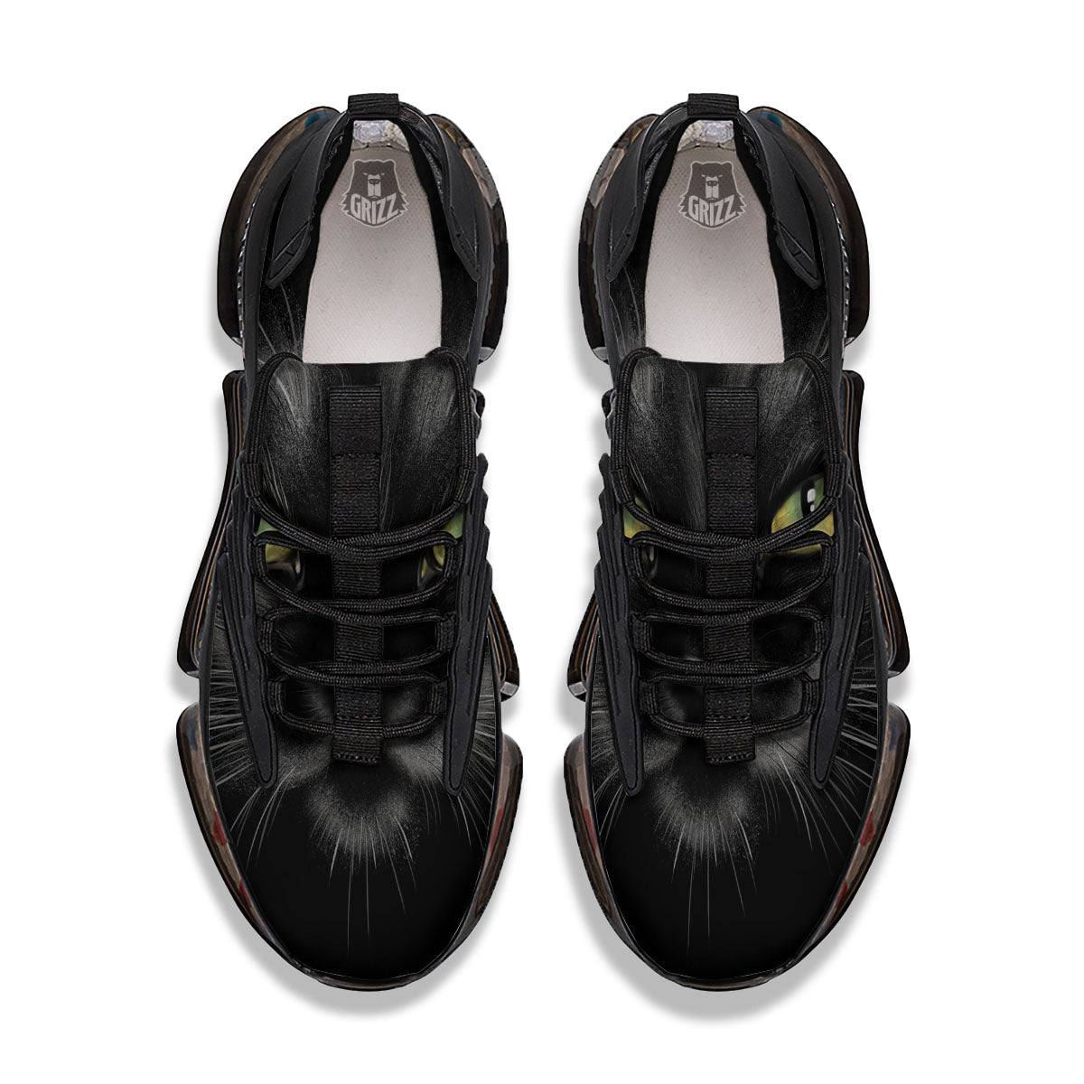 Drawing Portrait Black Cat Print Black Gym Shoes-grizzshop