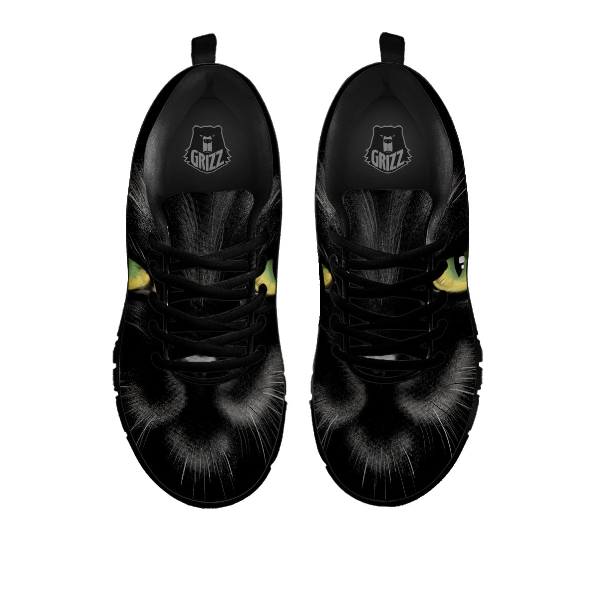 Drawing Portrait Black Cat Print Black Sneaker-grizzshop