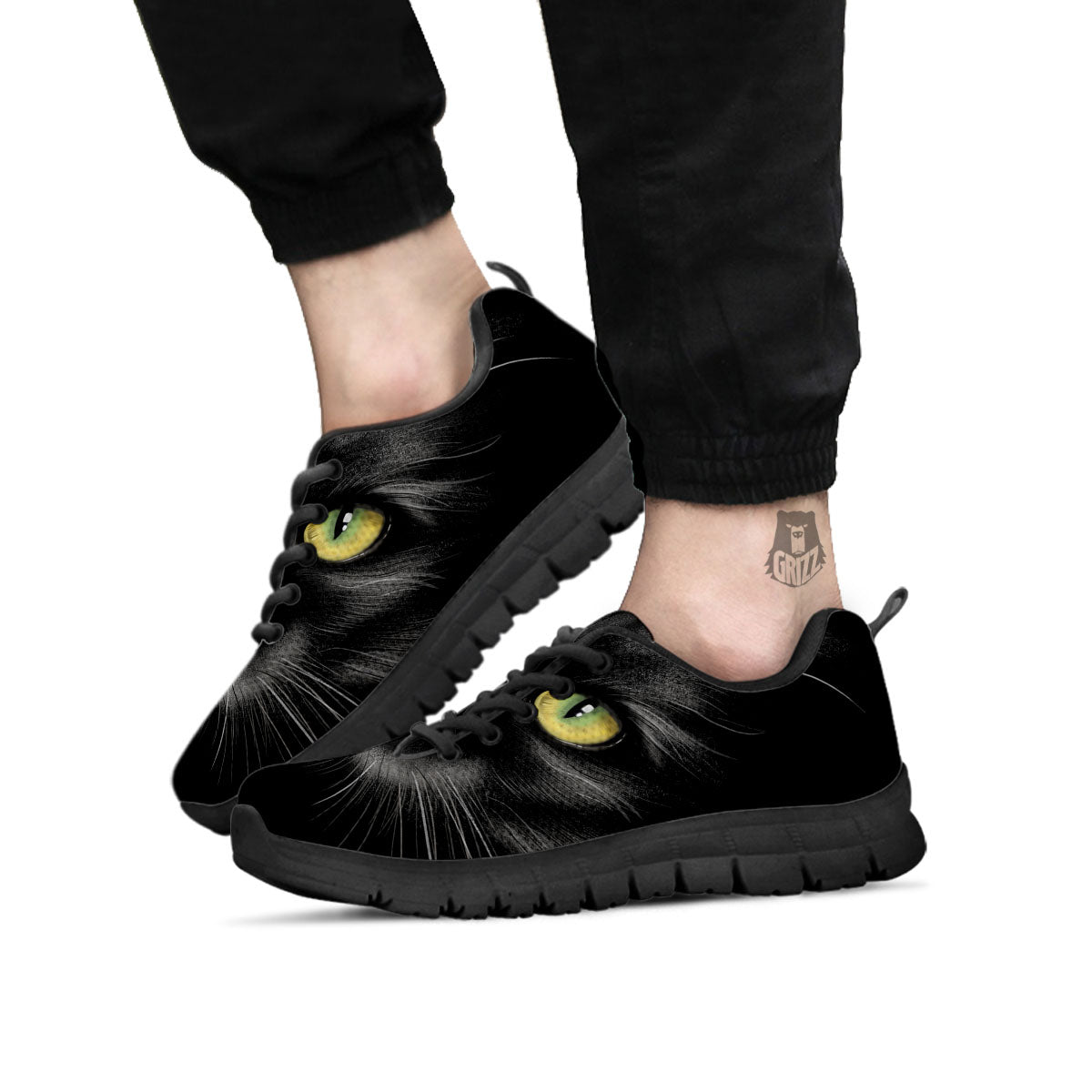 Drawing Portrait Black Cat Print Black Sneaker-grizzshop
