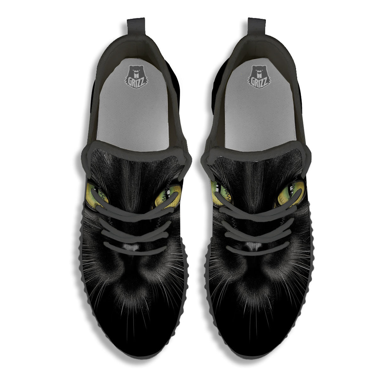 Drawing Portrait Black Cat Print Black Walking Shoes-grizzshop