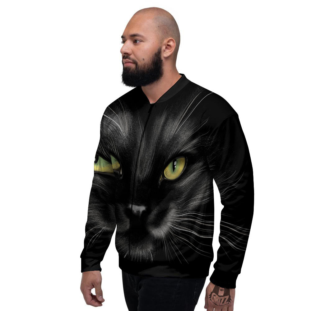 Drawing Portrait Black Cat Print Men's Bomber Jacket-grizzshop