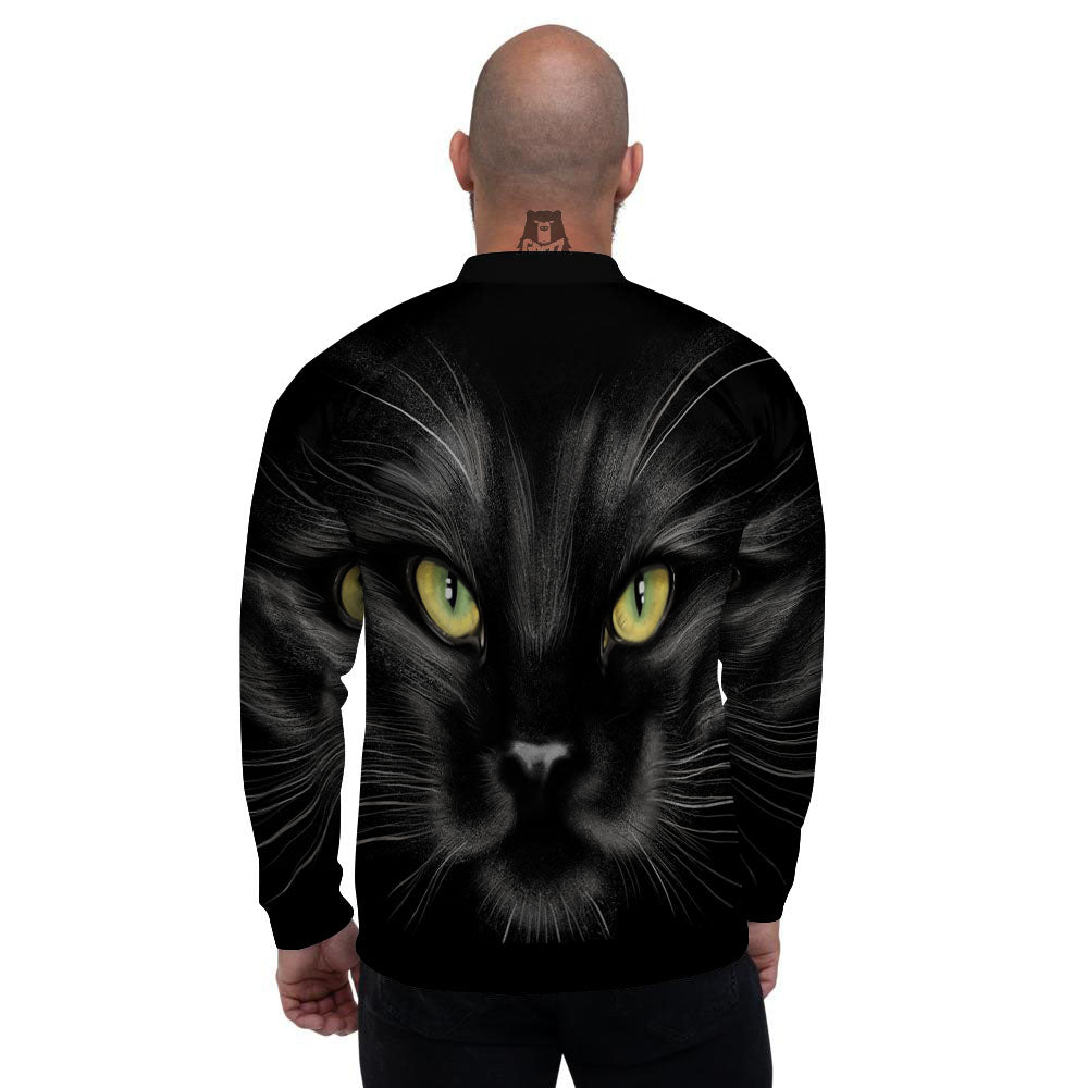 Drawing Portrait Black Cat Print Men's Bomber Jacket-grizzshop