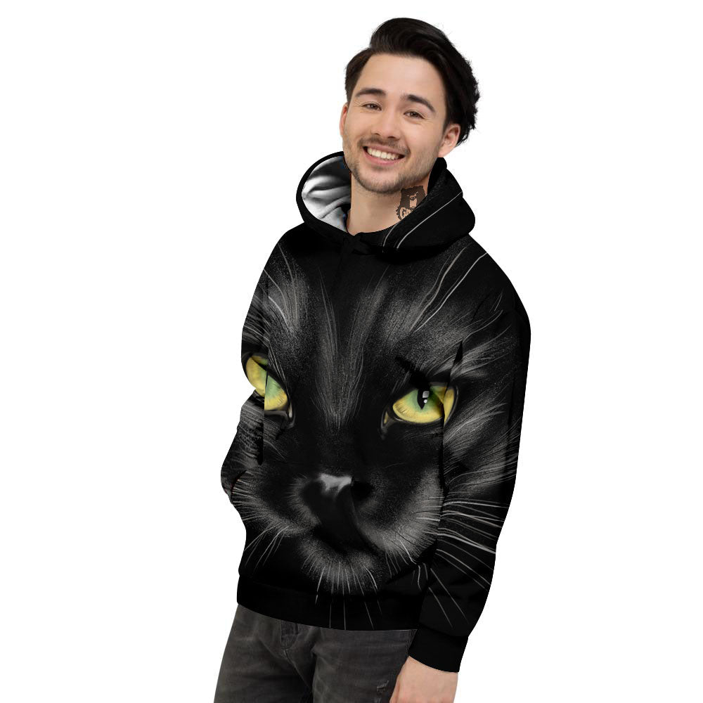 Drawing Portrait Black Cat Print Men's Hoodie-grizzshop