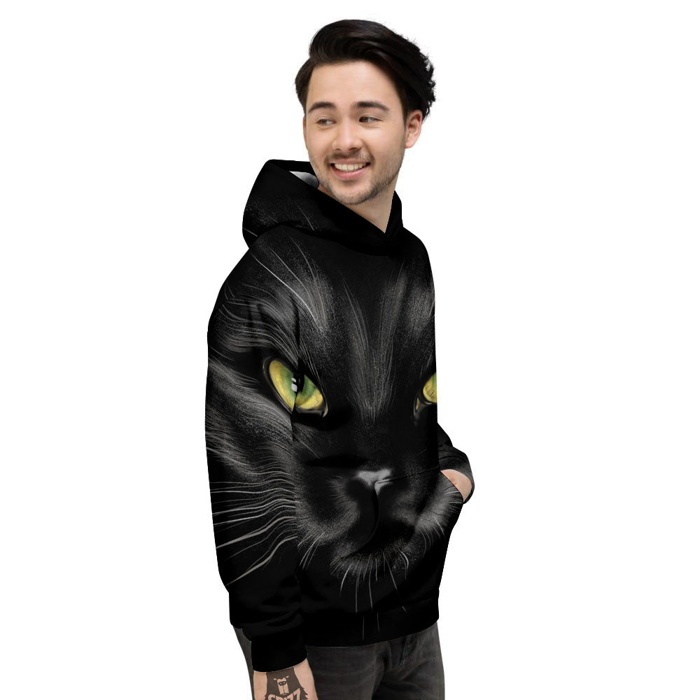 Drawing Portrait Black Cat Print Men's Hoodie-grizzshop