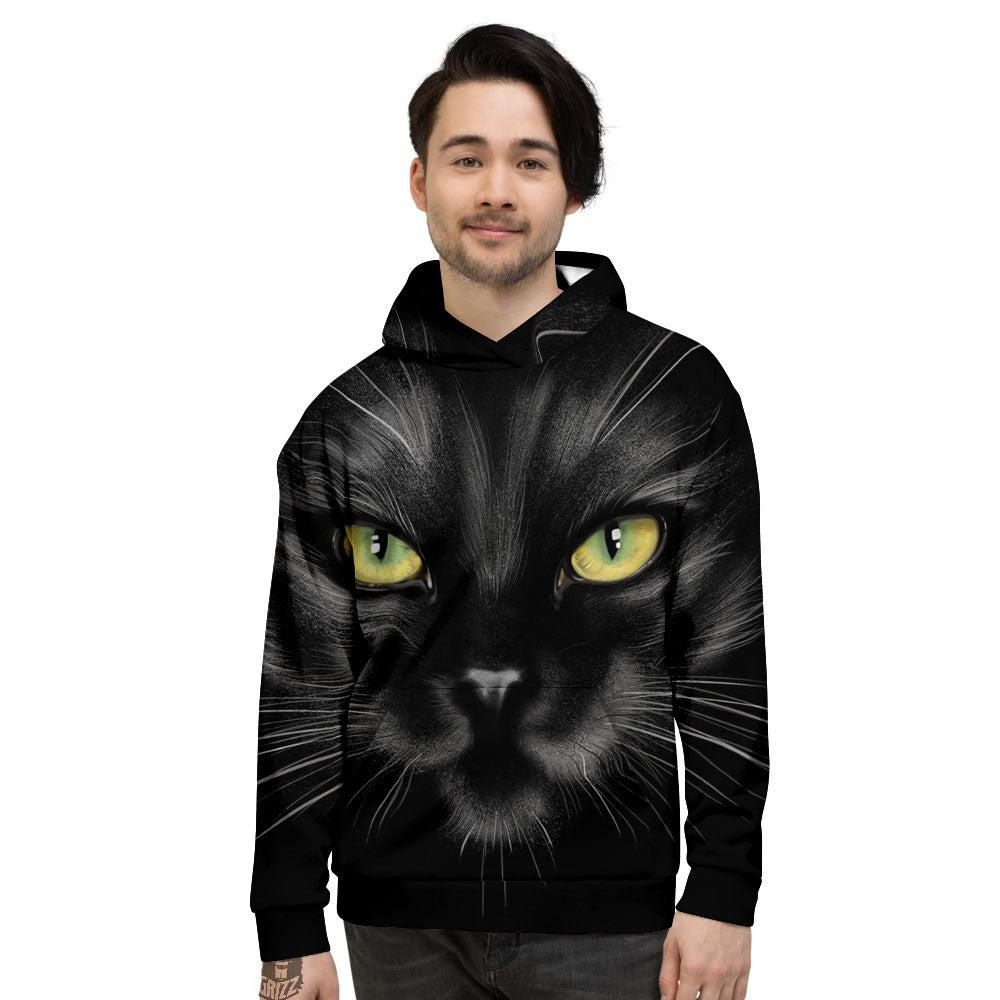 Drawing Portrait Black Cat Print Men's Hoodie-grizzshop