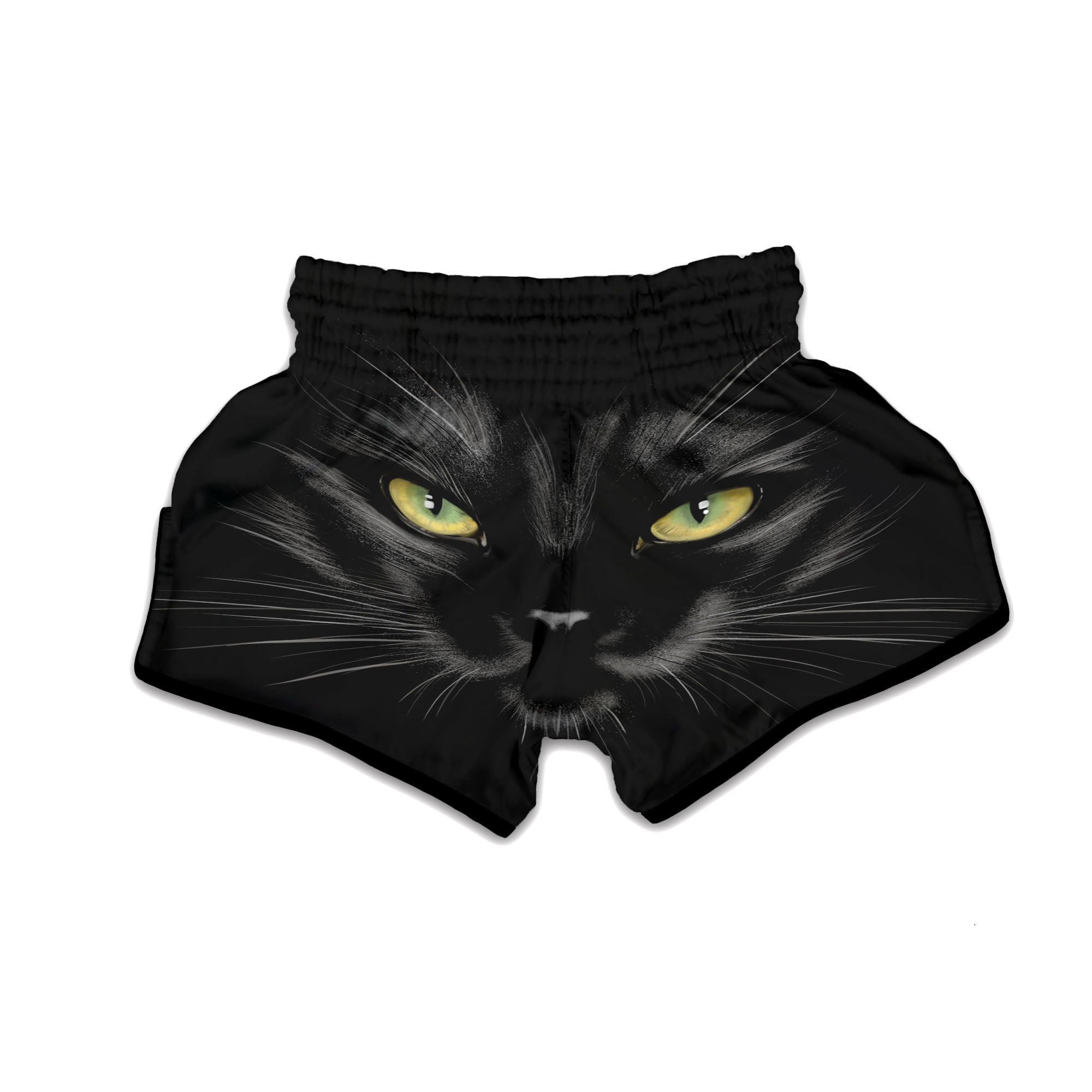 Drawing Portrait Black Cat Print Muay Thai Boxing Shorts-grizzshop