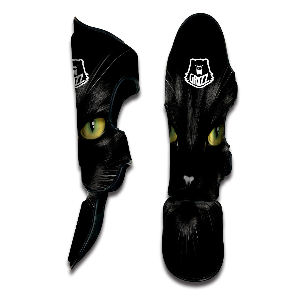 Drawing Portrait Black Cat Print Muay Thai Shin Guards-grizzshop