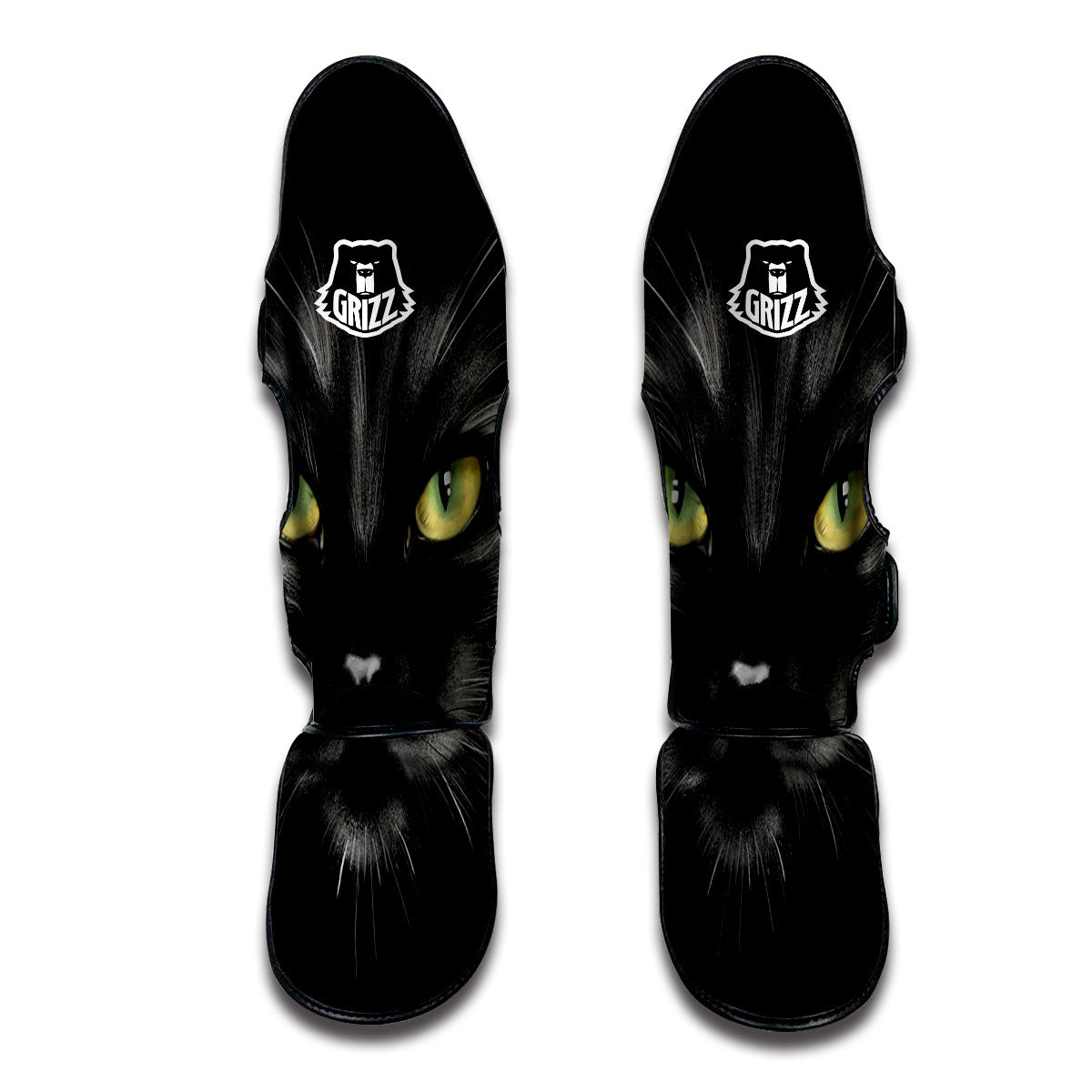 Drawing Portrait Black Cat Print Muay Thai Shin Guards-grizzshop