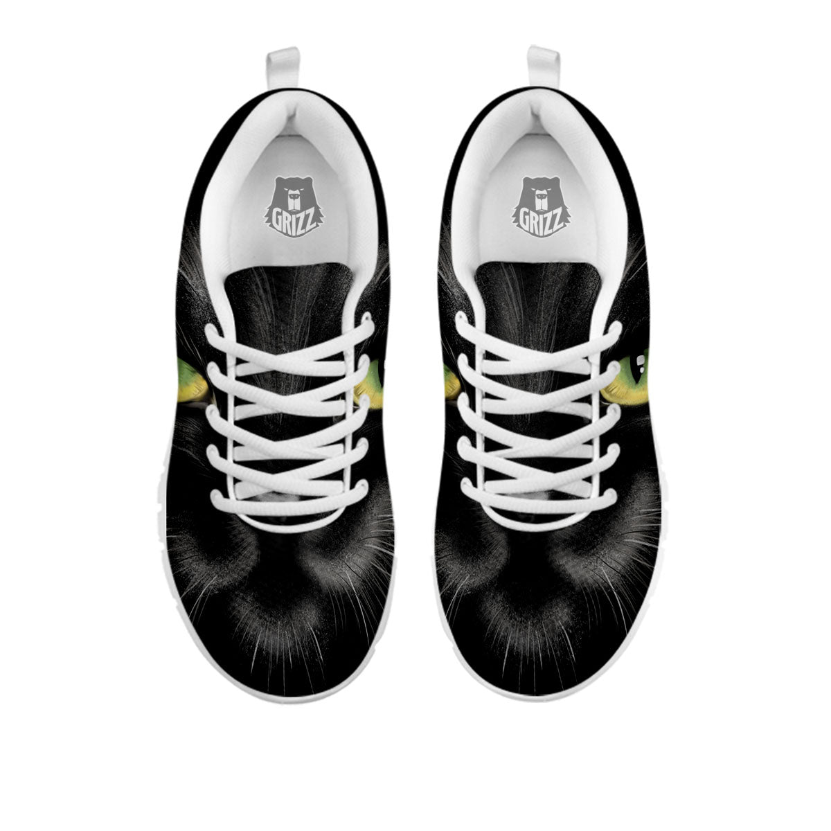 Drawing Portrait Black Cat Print White Sneaker-grizzshop